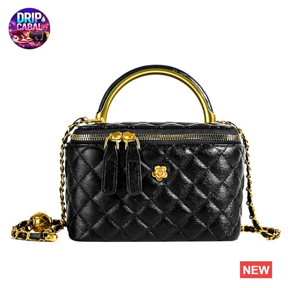 Mini Quilted Box Bag Crossbody Top Handle Chain Strap Elegant Vanity Purse